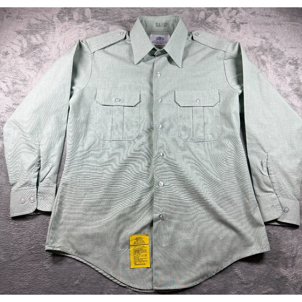 Vtg DSCP Garrison Collection OG-415 Military Dress Shirt Green 16 x 32/33 USA